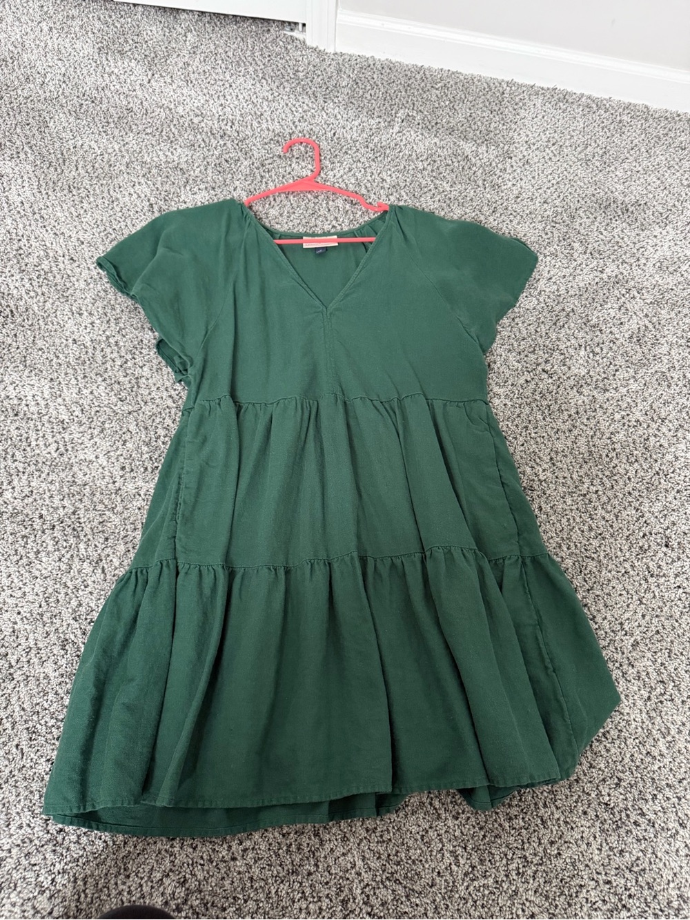 Tiered V-Neck Dress in Forest Green